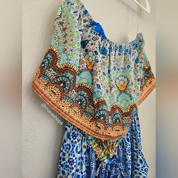 Shahida Parides Strapless Blue Crystal Print Wide Leg Jumpsuit - Picture 4 of 10